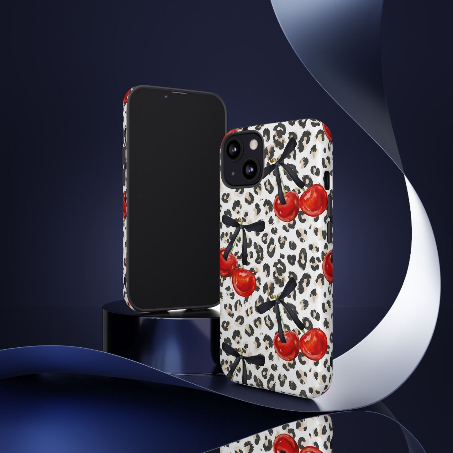 Cherry Leopard Phone Case — Retro Red Cherries on Animal Print Protective Case