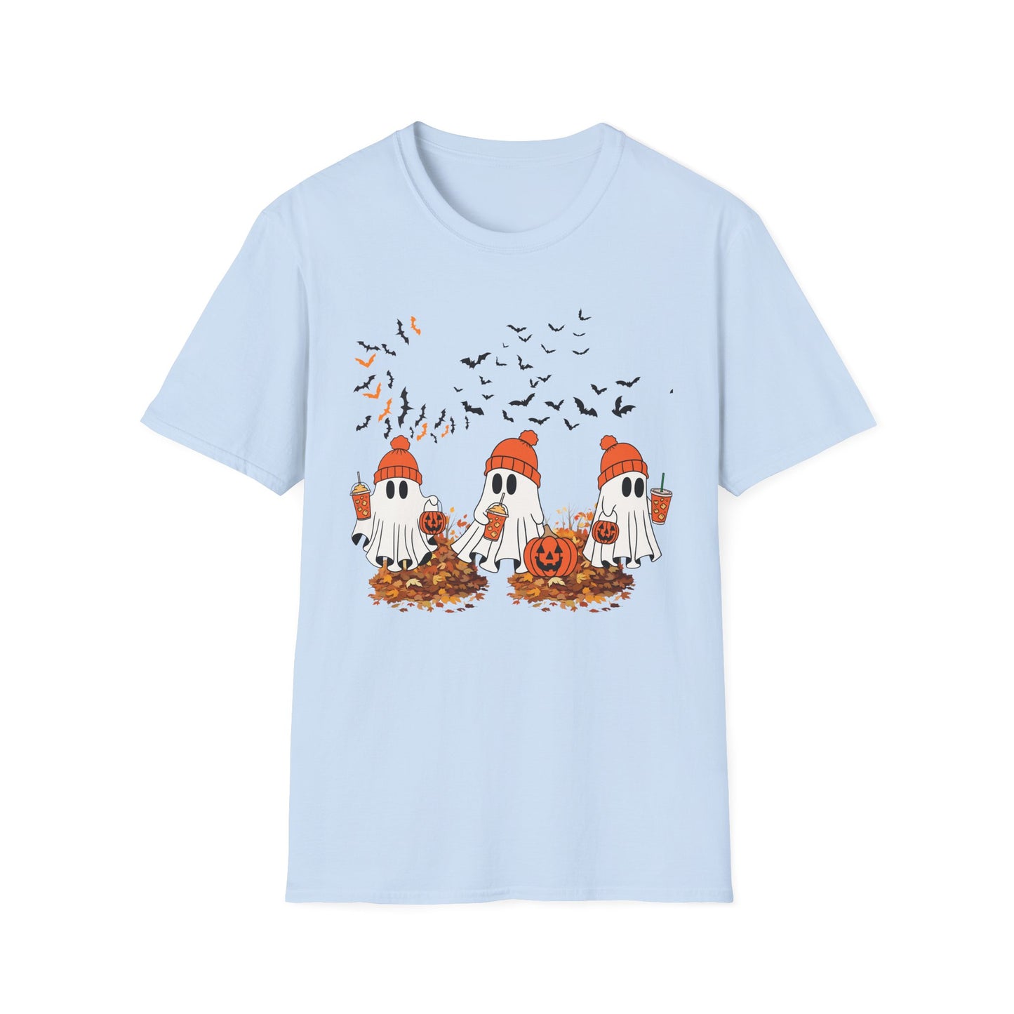 Cute Halloween Ghosts T-Shirt — Pumpkin Patch & Bats Fall Tee
