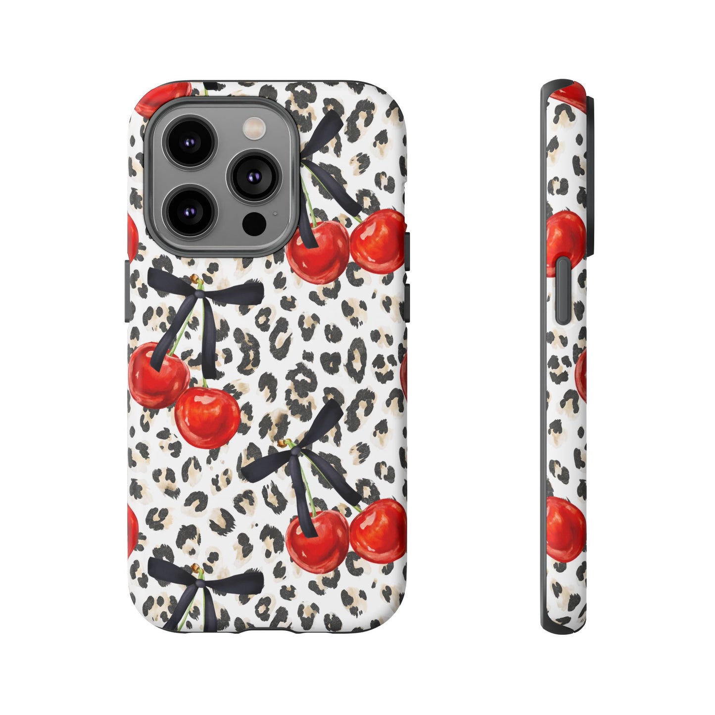 Cherry Leopard Phone Case — Retro Red Cherries on Animal Print Protective Case
