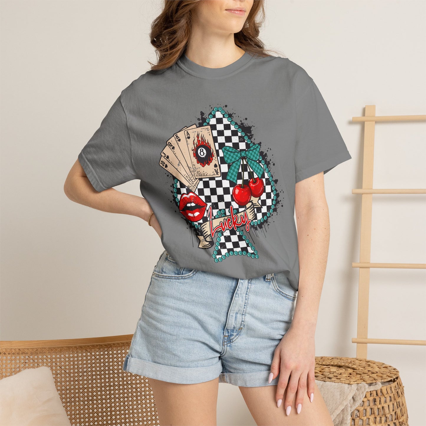 Retro Checkerboard Cherry & Cards Graphic Tee