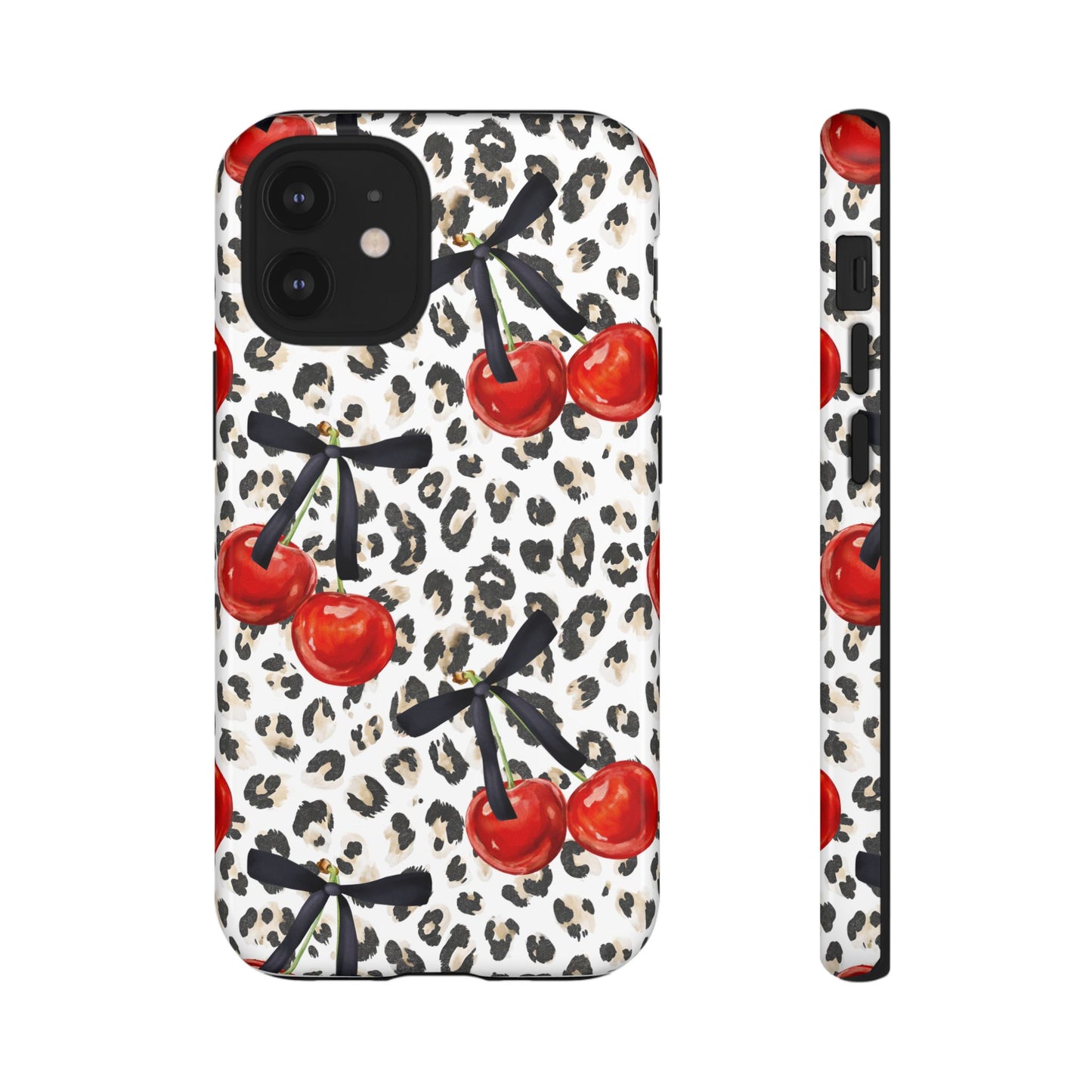 Cherry Leopard Phone Case — Retro Red Cherries on Animal Print Protective Case