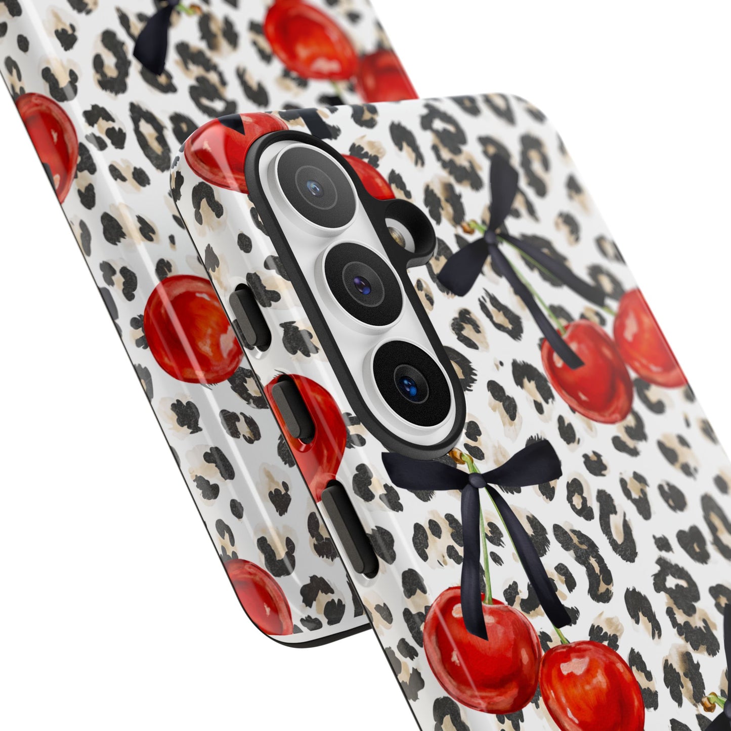 Cherry Leopard Phone Case — Retro Red Cherries on Animal Print Protective Case
