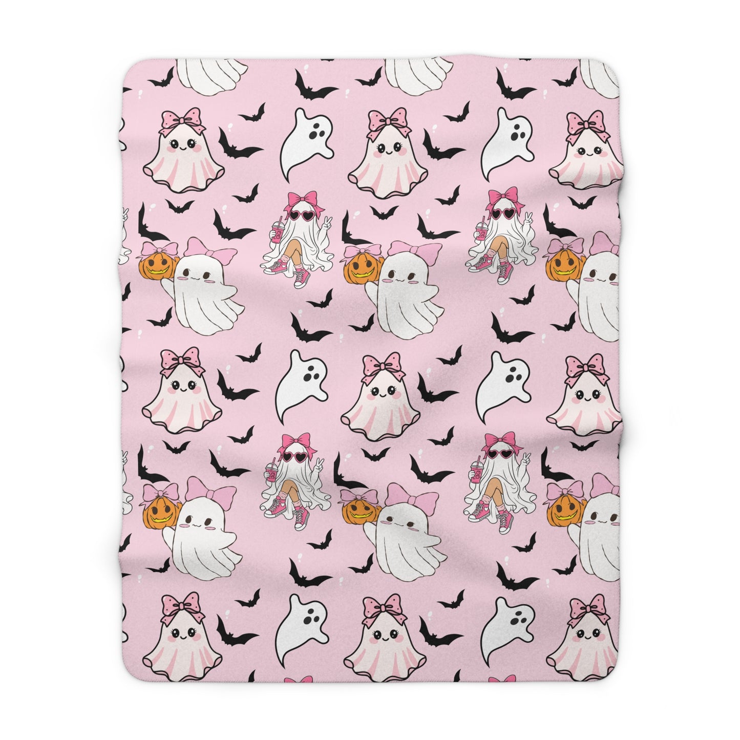 Pink Halloween Ghost Sherpa Blanket