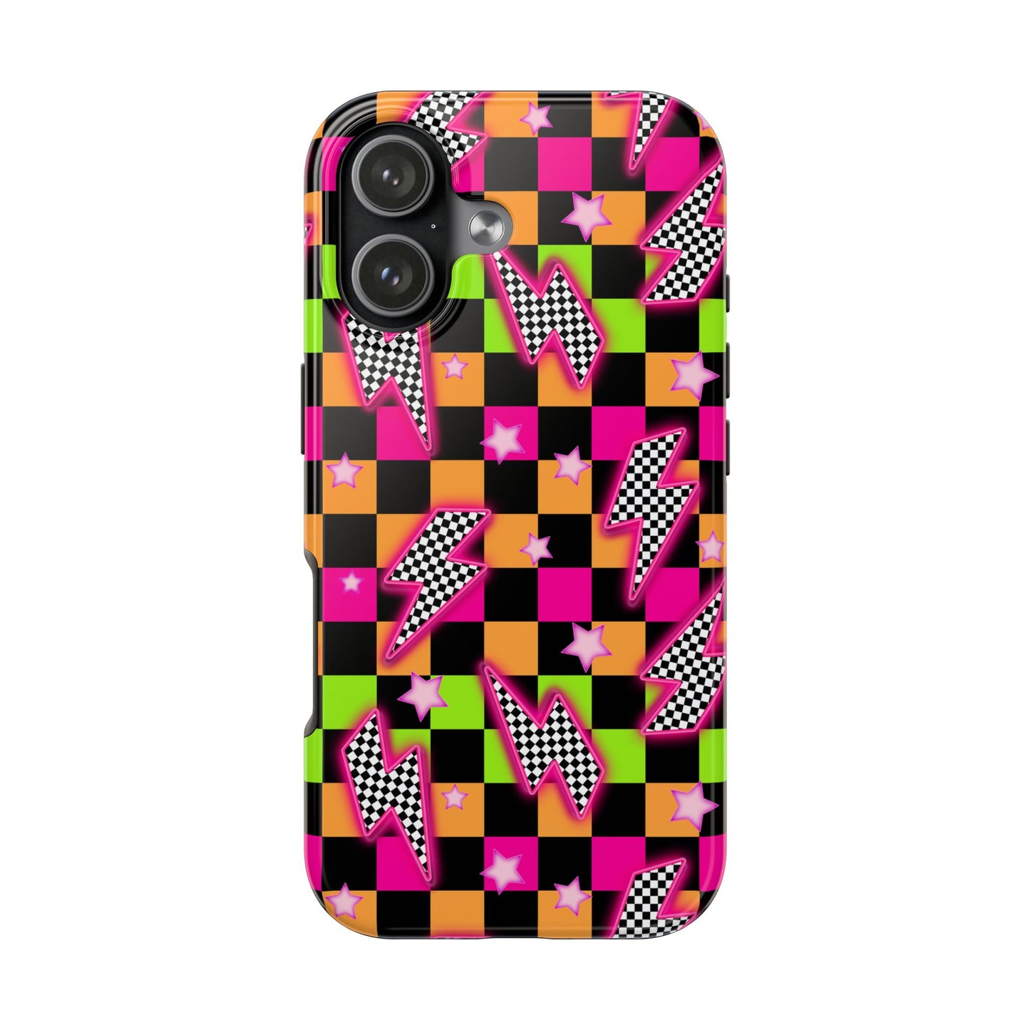 Neon Checkerboard Lightning Retro Pattern