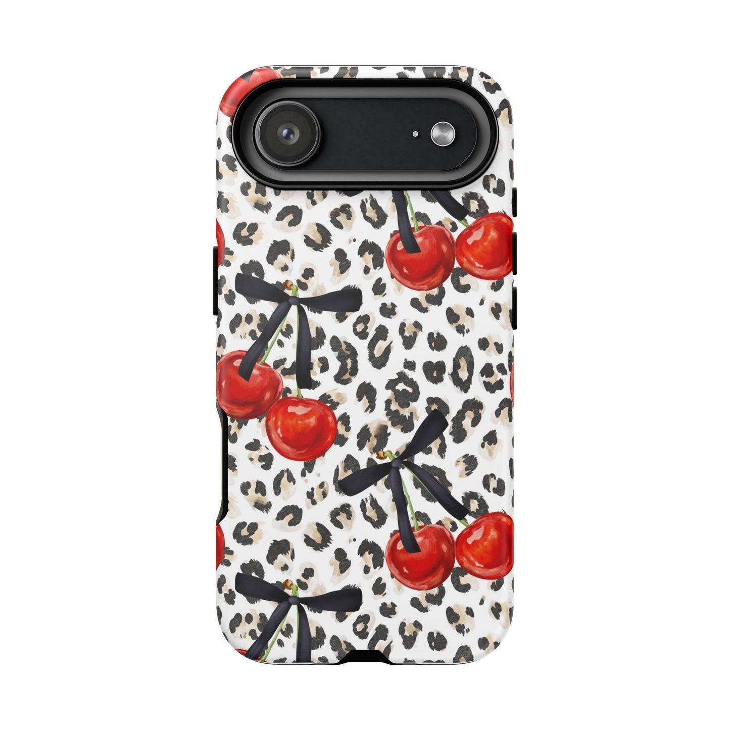 Cherry Leopard Phone Case — Retro Red Cherries on Animal Print Protective Case