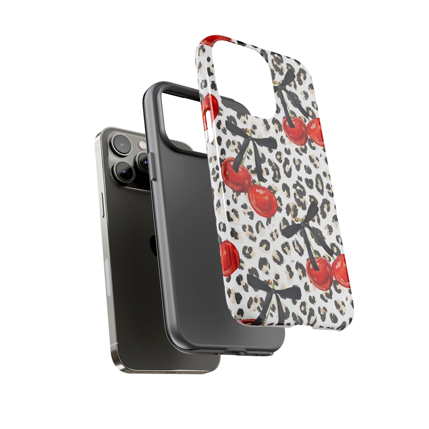 Cherry Leopard Phone Case — Retro Red Cherries on Animal Print Protective Case