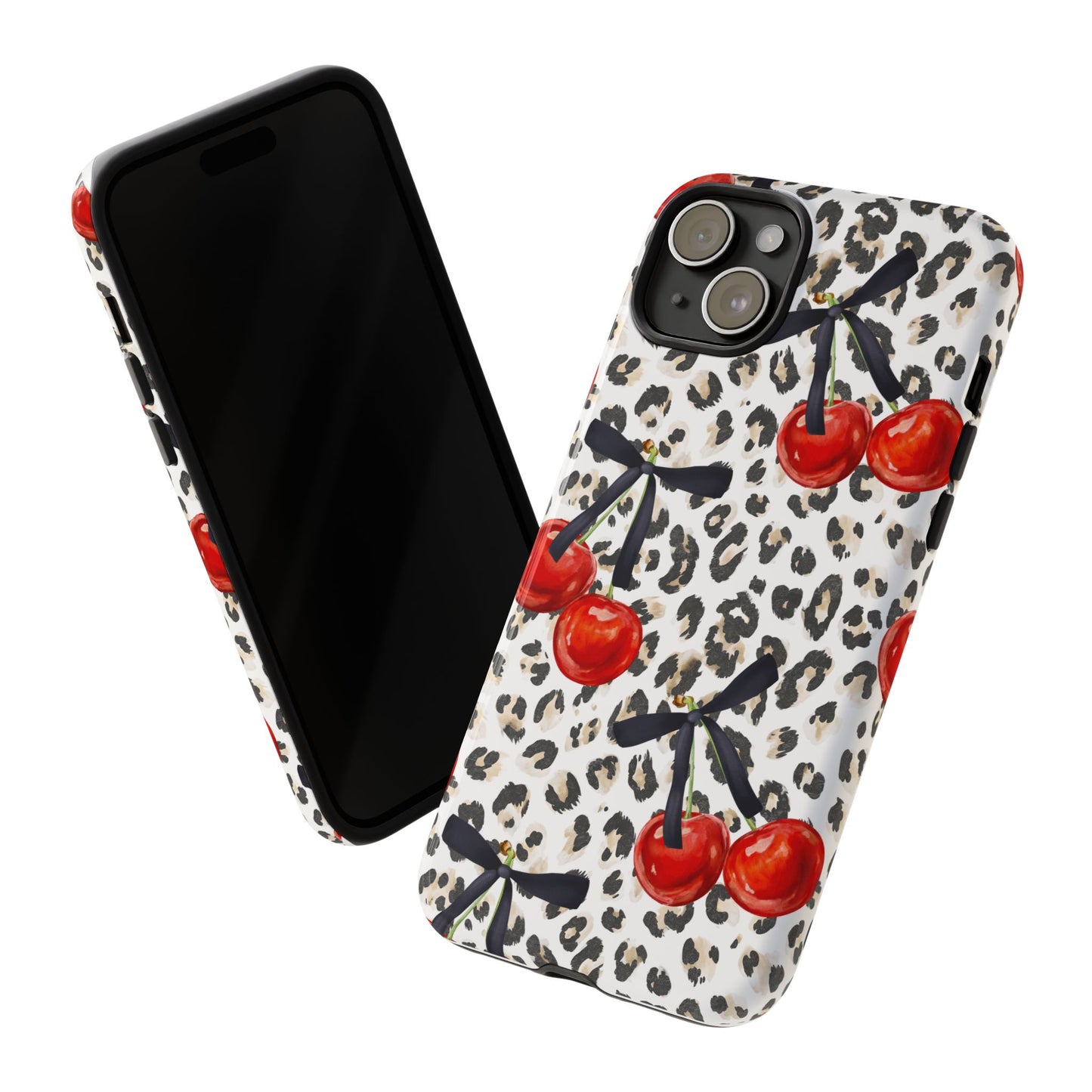 Cherry Leopard Phone Case — Retro Red Cherries on Animal Print Protective Case