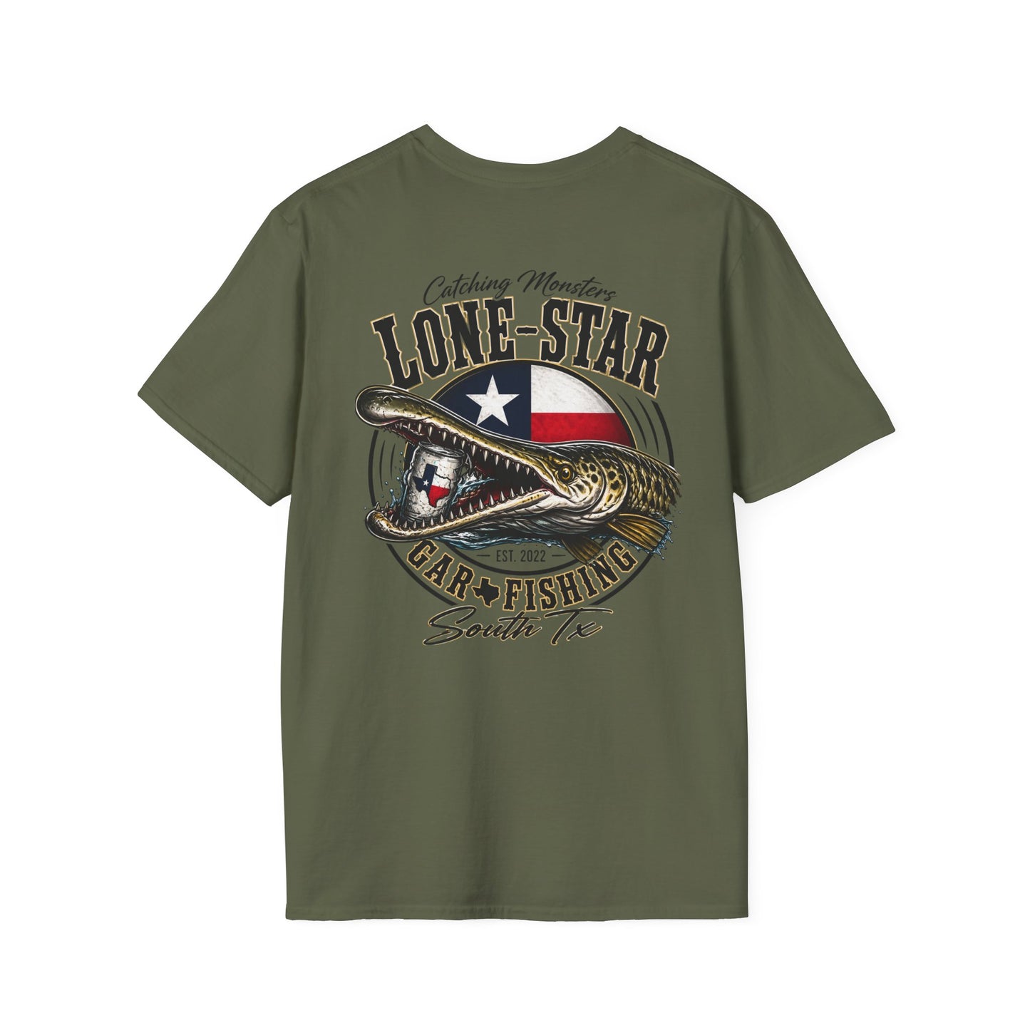Lone-Star Fishing T-Shirt — "Catching Monster" Texas Flag Bass Shirt