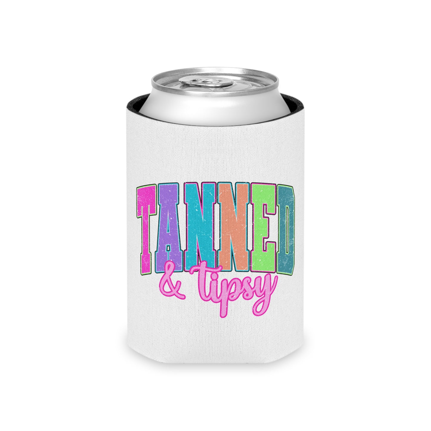 Can Cooler - "Tanned & Tipsy" Colorful Beach Can Koozie
