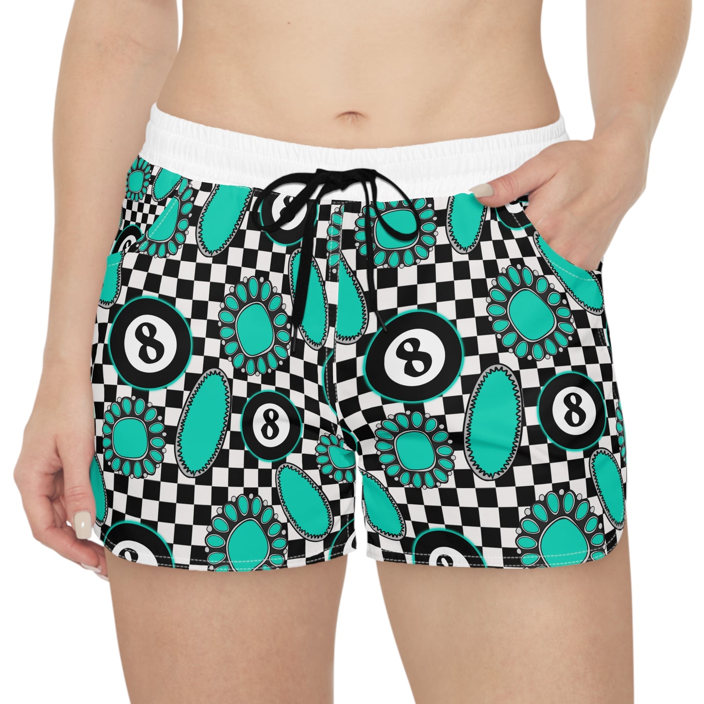 Retro Checkerboard 8-Ball Floral Women's Casual Shorts