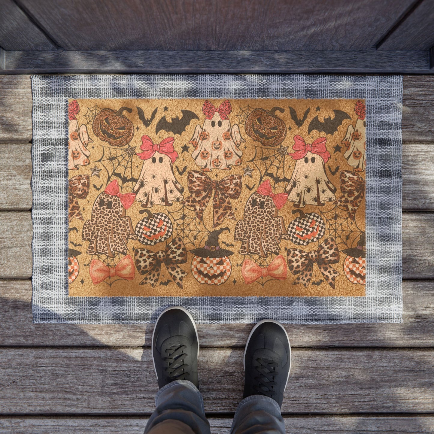 Halloween Ghosts & Leopard Pumpkin Doormat