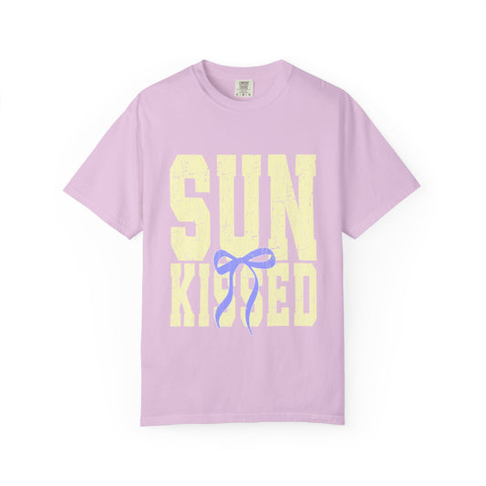 Sun-Kissed T-Shirt Pastel Yellow Block Print with Lavender Ribbon
