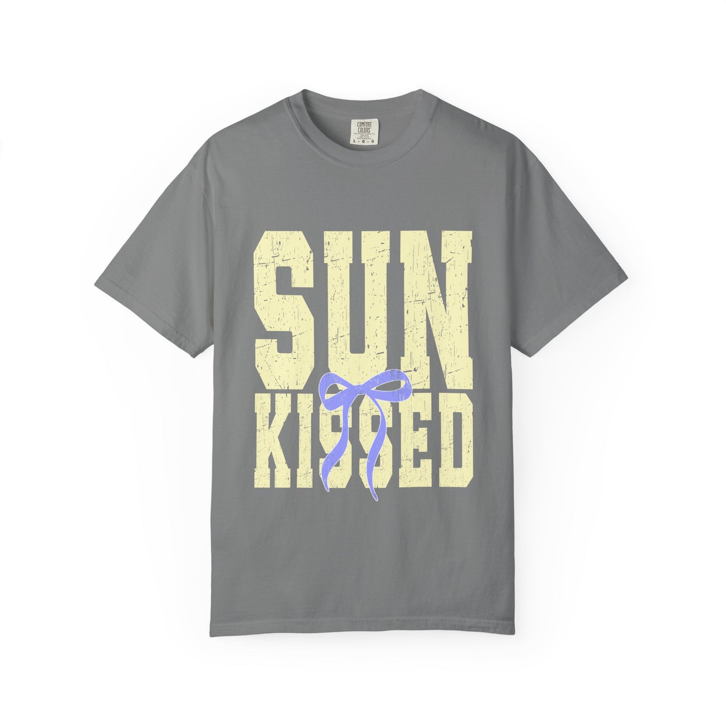 Sun-Kissed T-Shirt Pastel Yellow Block Print with Lavender Ribbon