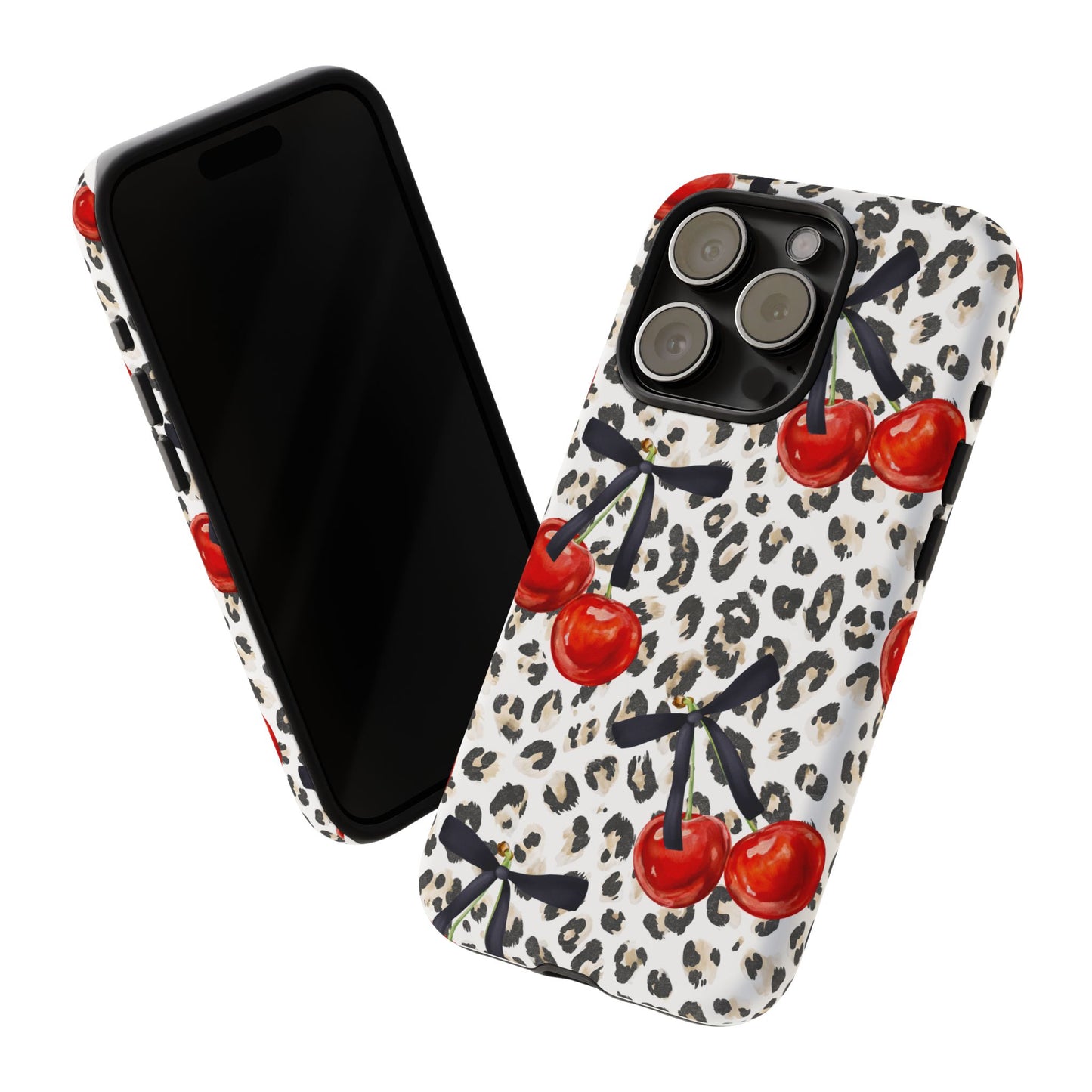 Cherry Leopard Phone Case — Retro Red Cherries on Animal Print Protective Case