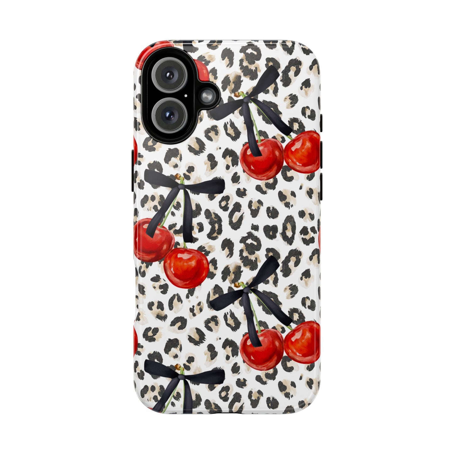 Cherry Leopard Phone Case — Retro Red Cherries on Animal Print Protective Case