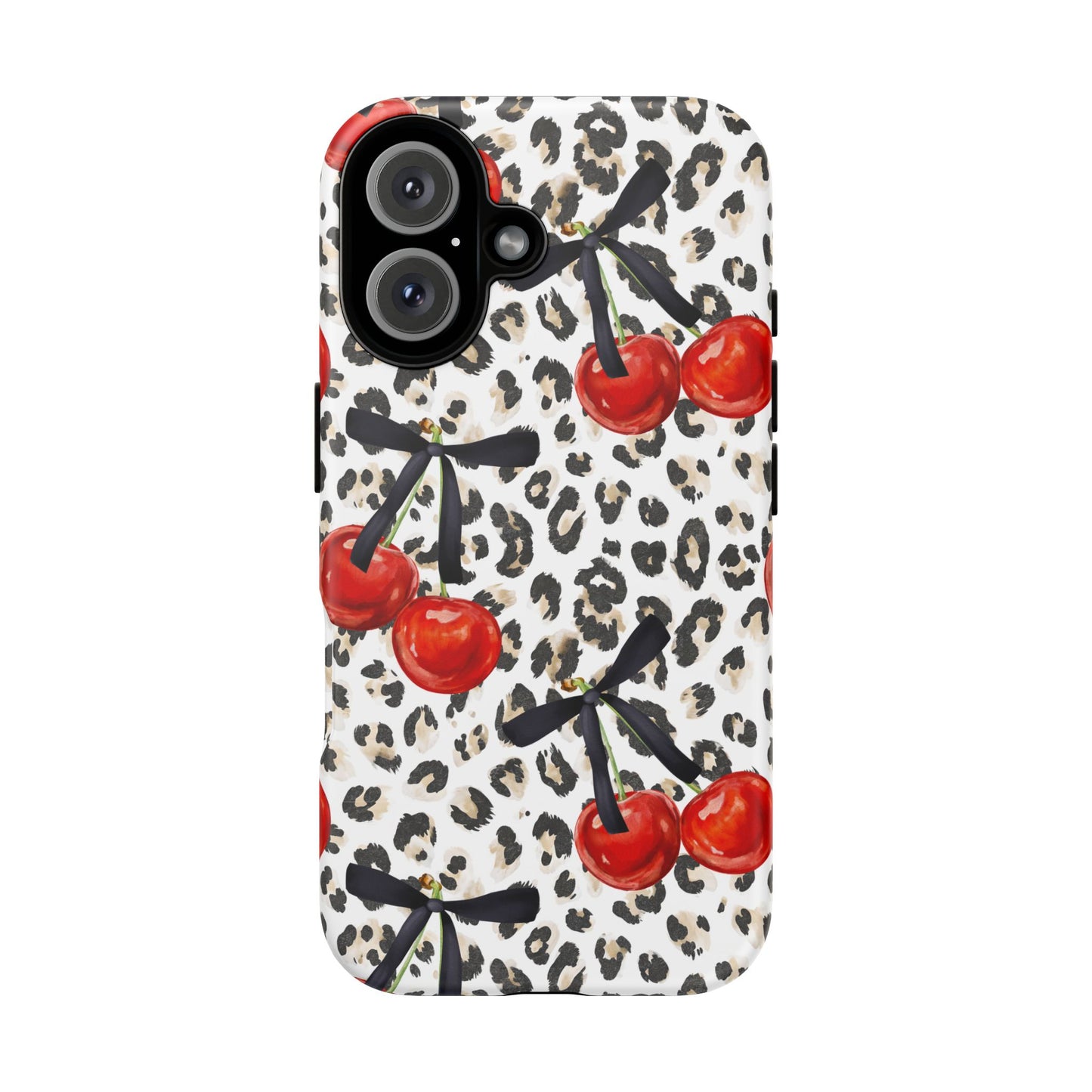 Cherry Leopard Phone Case — Retro Red Cherries on Animal Print Protective Case