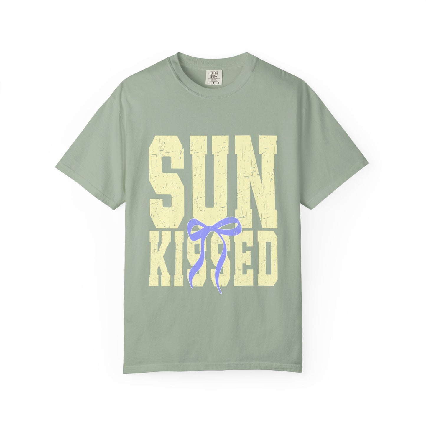Sun-Kissed T-Shirt Pastel Yellow Block Print with Lavender Ribbon