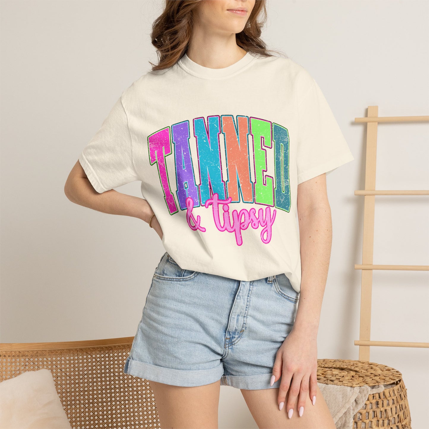"Tanned & Tipsy" Colorful Beach Graphic Tee