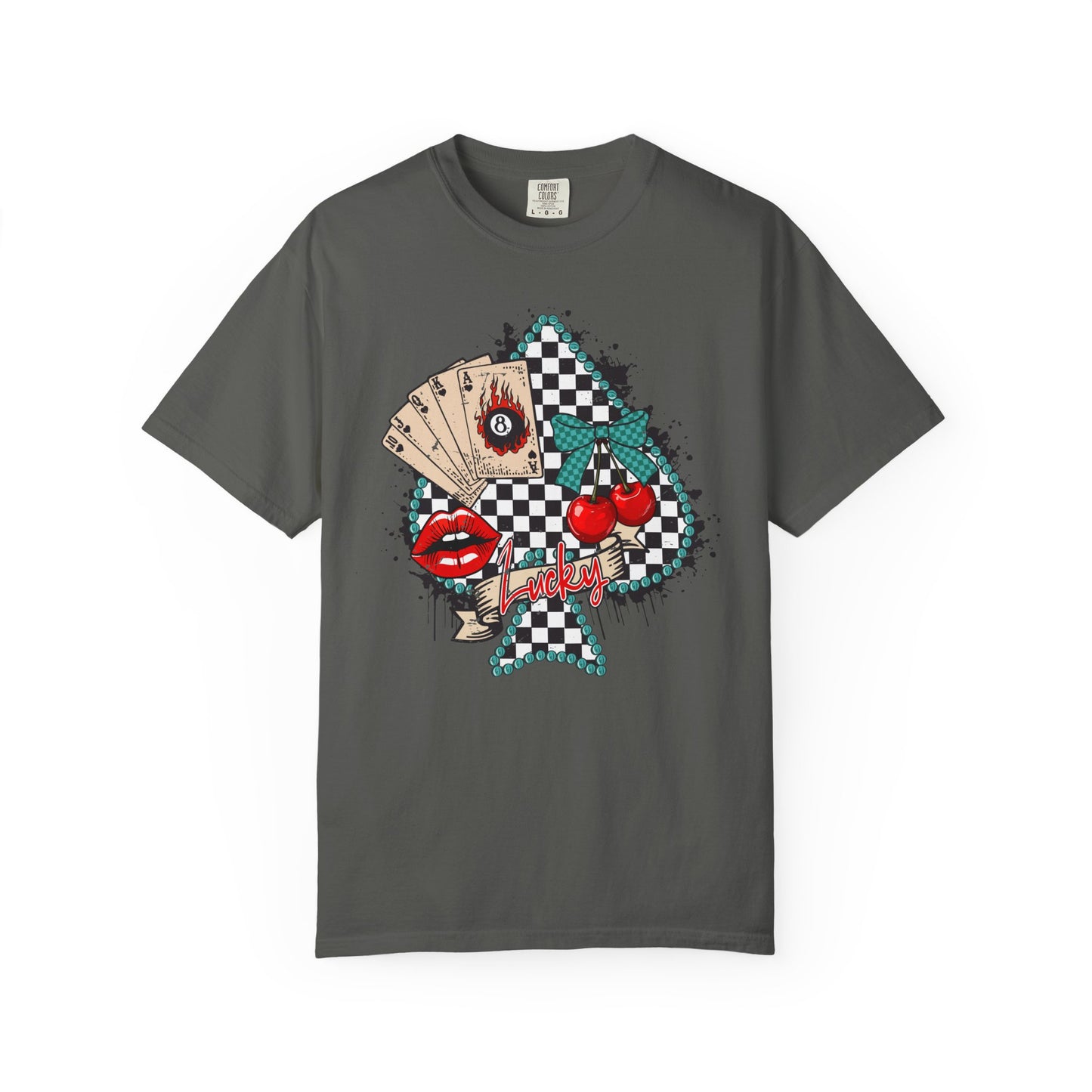 Retro Checkerboard Cherry & Cards Graphic Tee