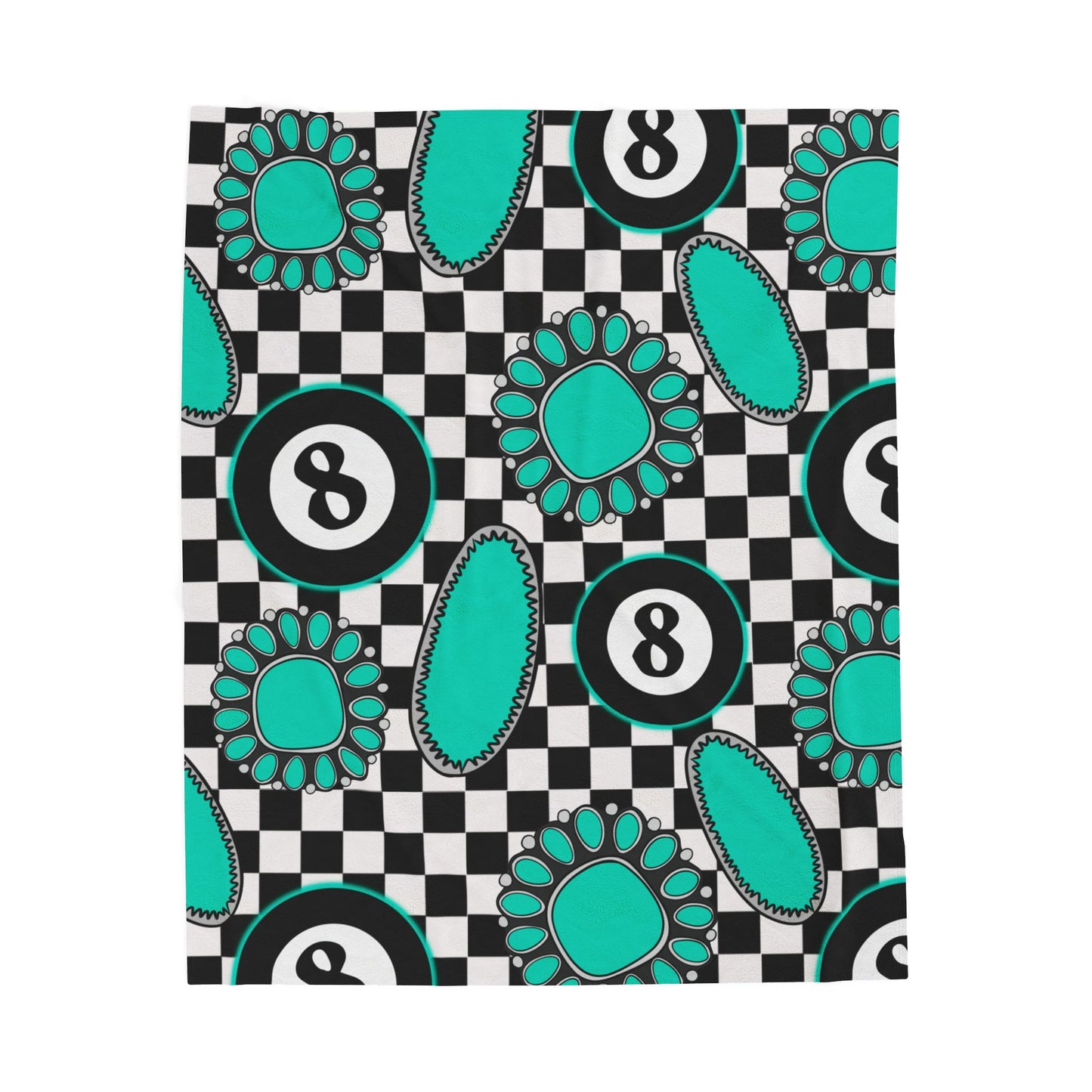 Turquoise 8-Ball & Checker Plush Blanket