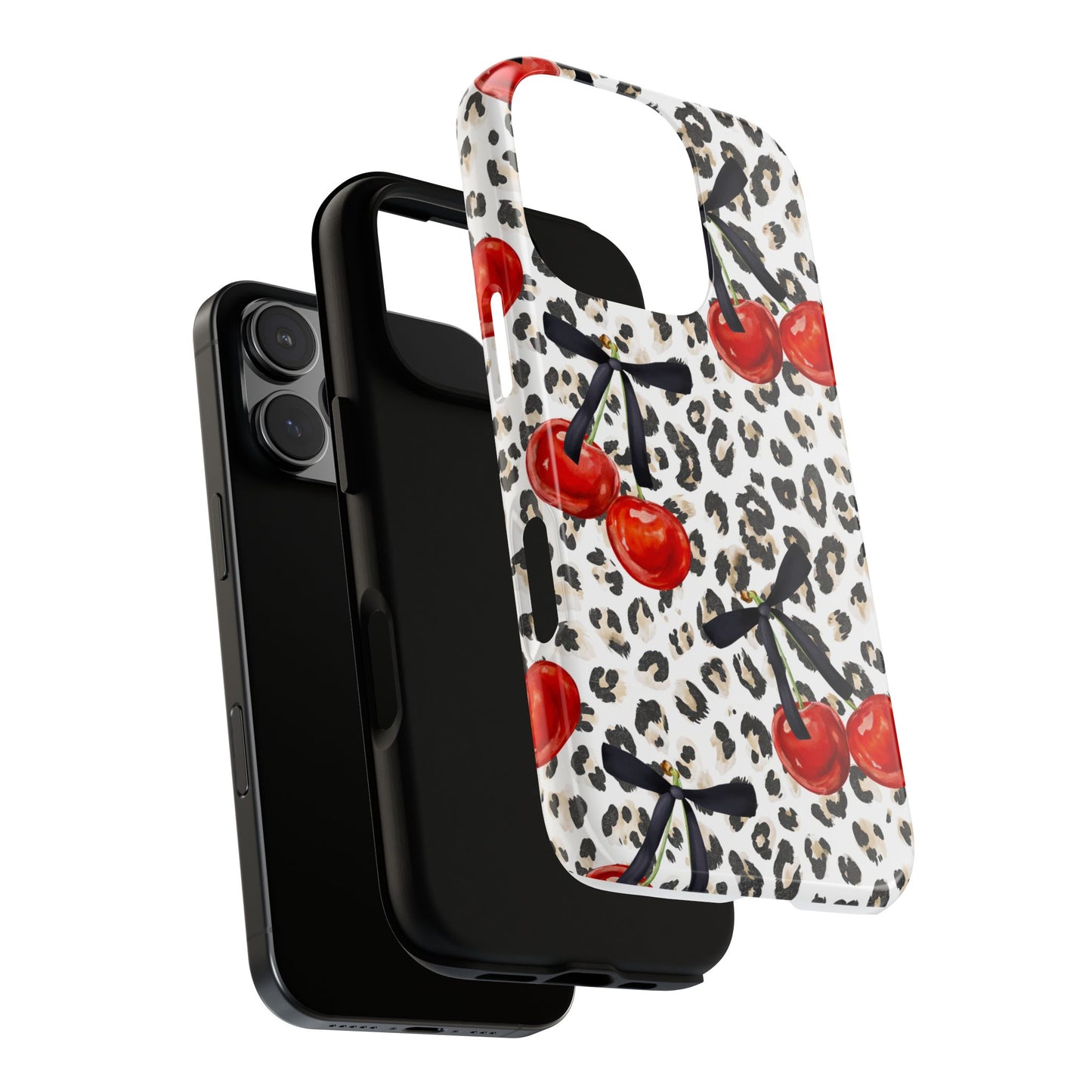 Cherry Leopard Phone Case — Retro Red Cherries on Animal Print Protective Case