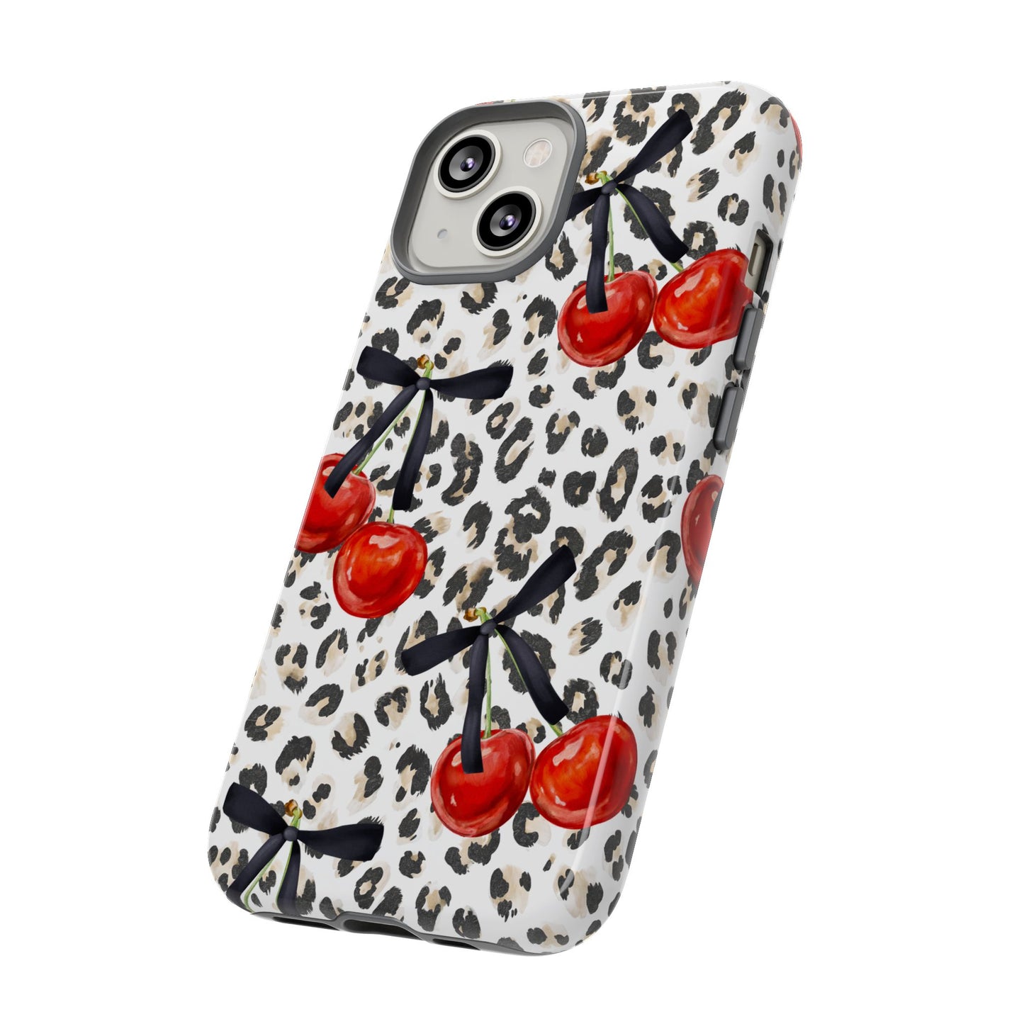 Cherry Leopard Phone Case — Retro Red Cherries on Animal Print Protective Case