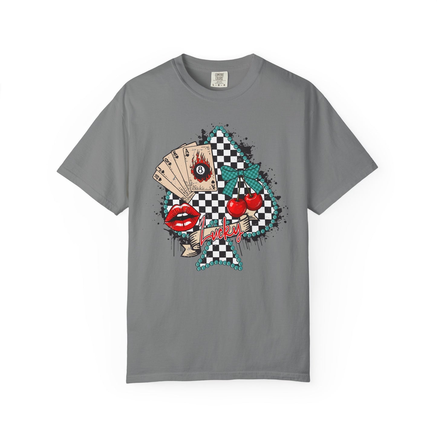 Retro Checkerboard Cherry & Cards Graphic Tee