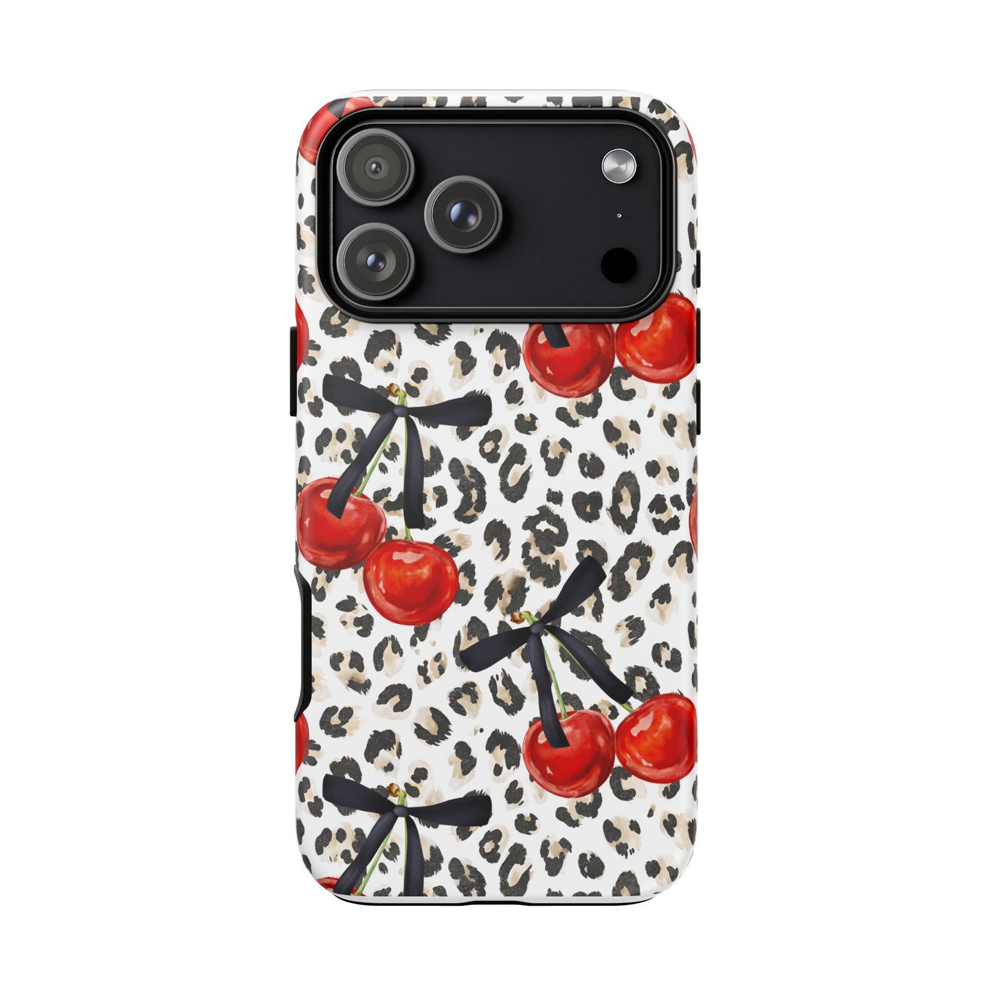 Cherry Leopard Phone Case — Retro Red Cherries on Animal Print Protective Case