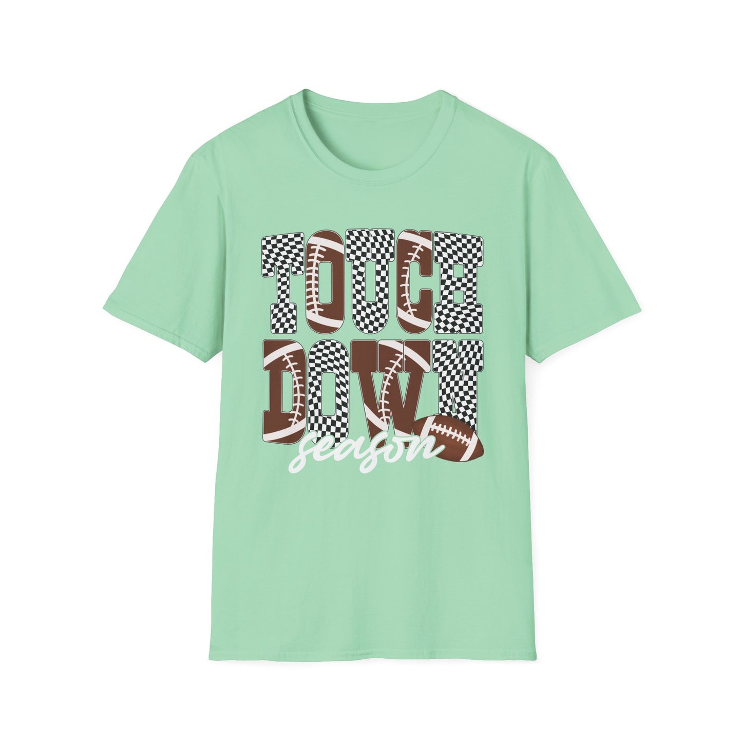 Touchdown Season Football T-Shirt — Checkerboard Lettering Design
