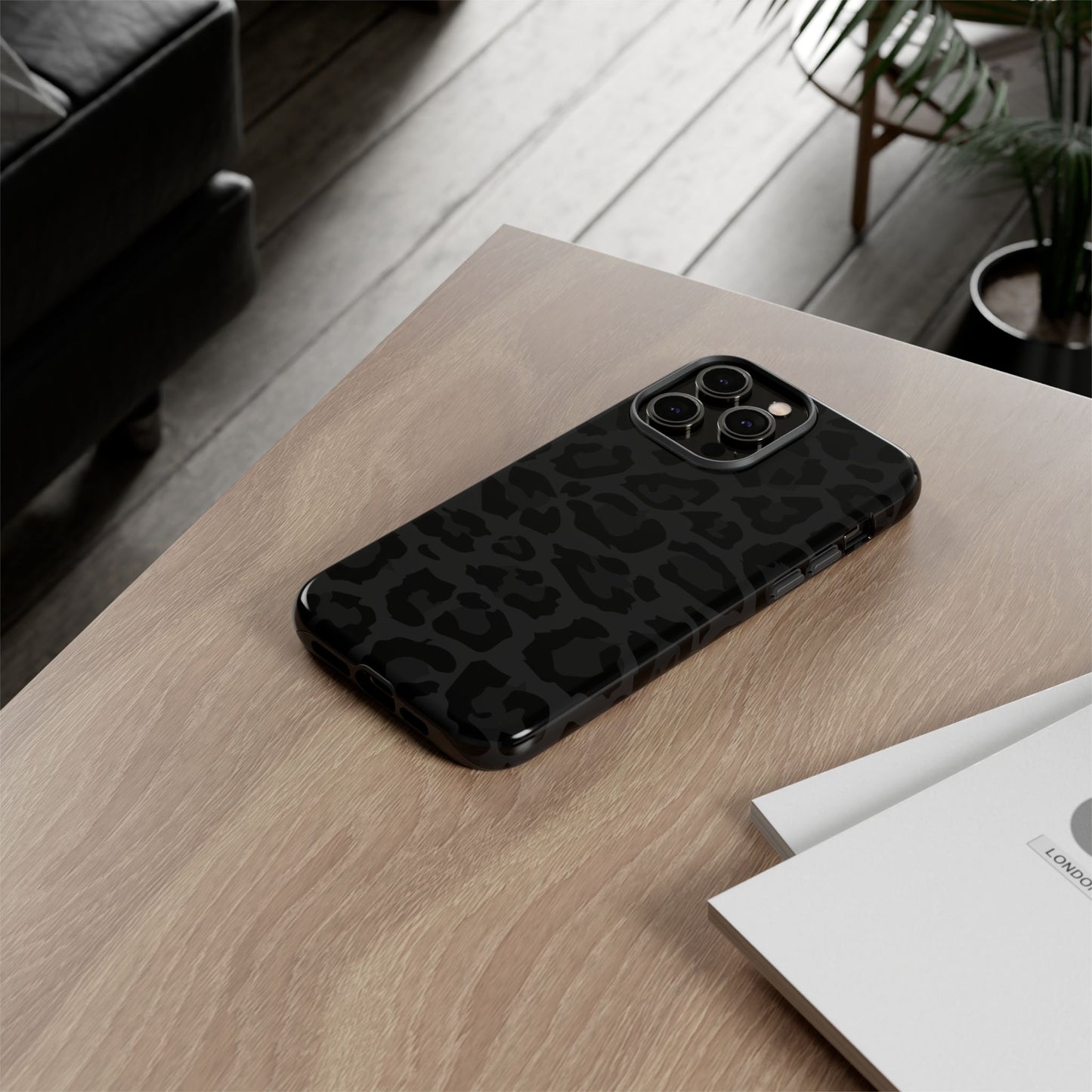 Black Leopard Print Tough Phone Case