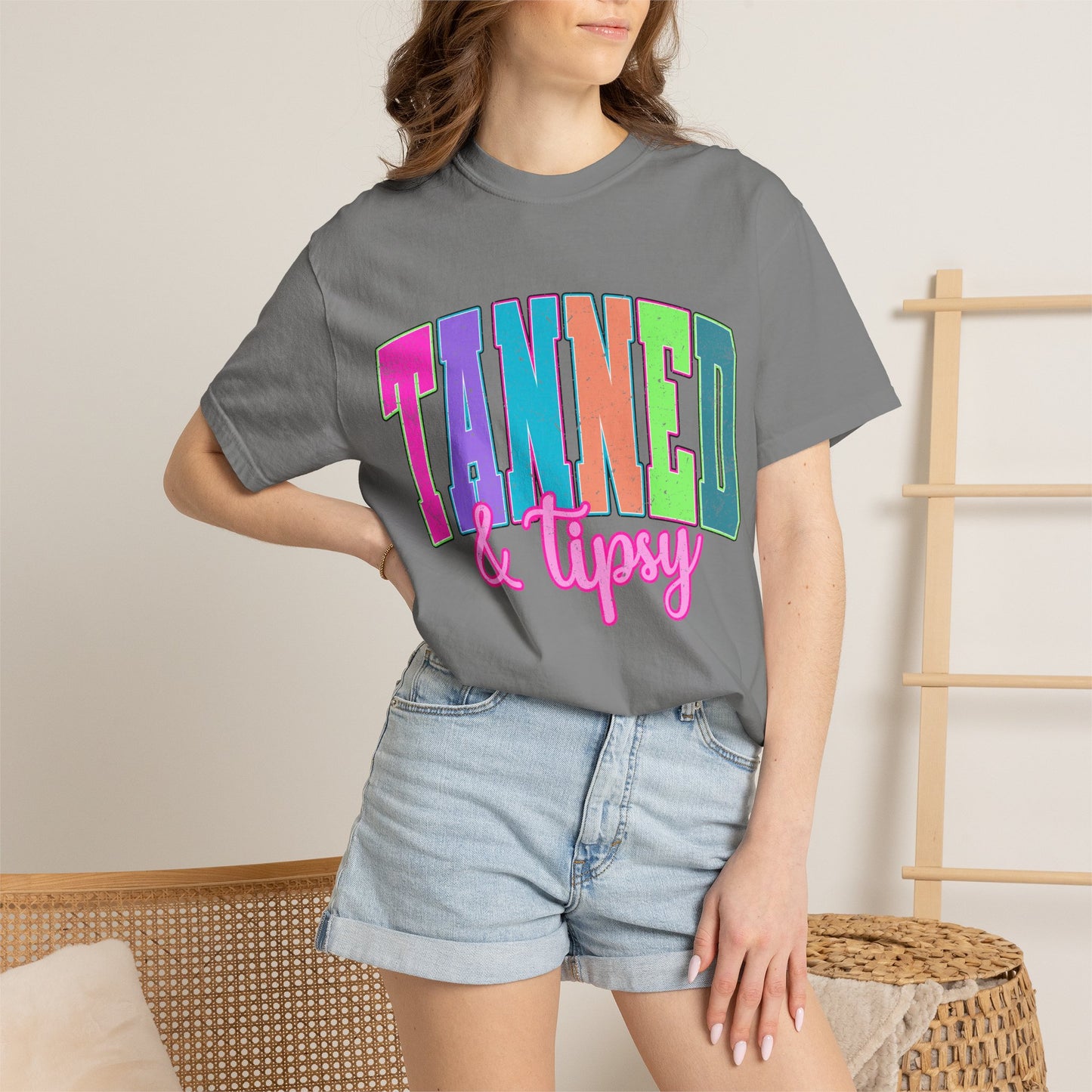 "Tanned & Tipsy" Colorful Beach Graphic Tee
