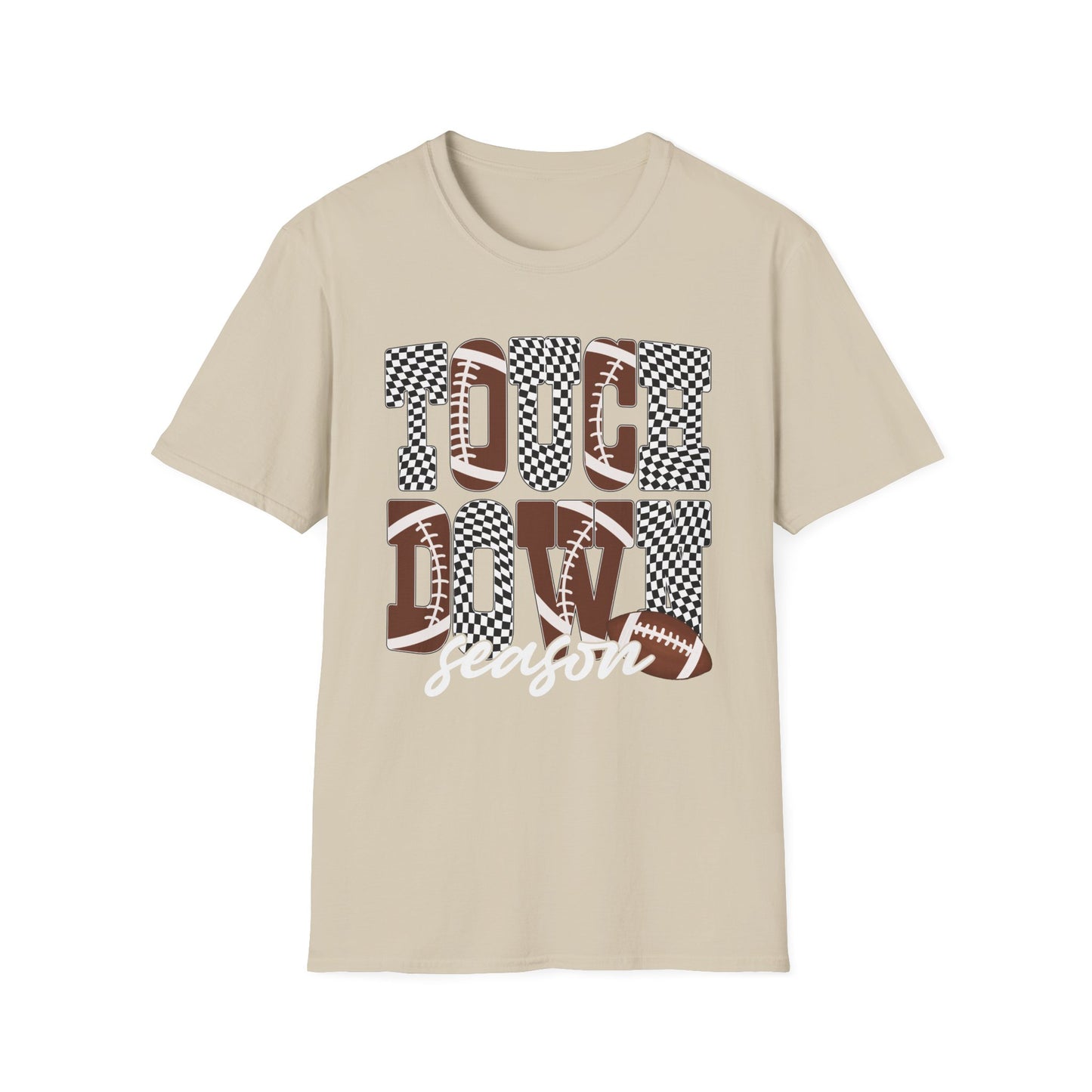 Touchdown Season Football T-Shirt — Checkerboard Lettering Design