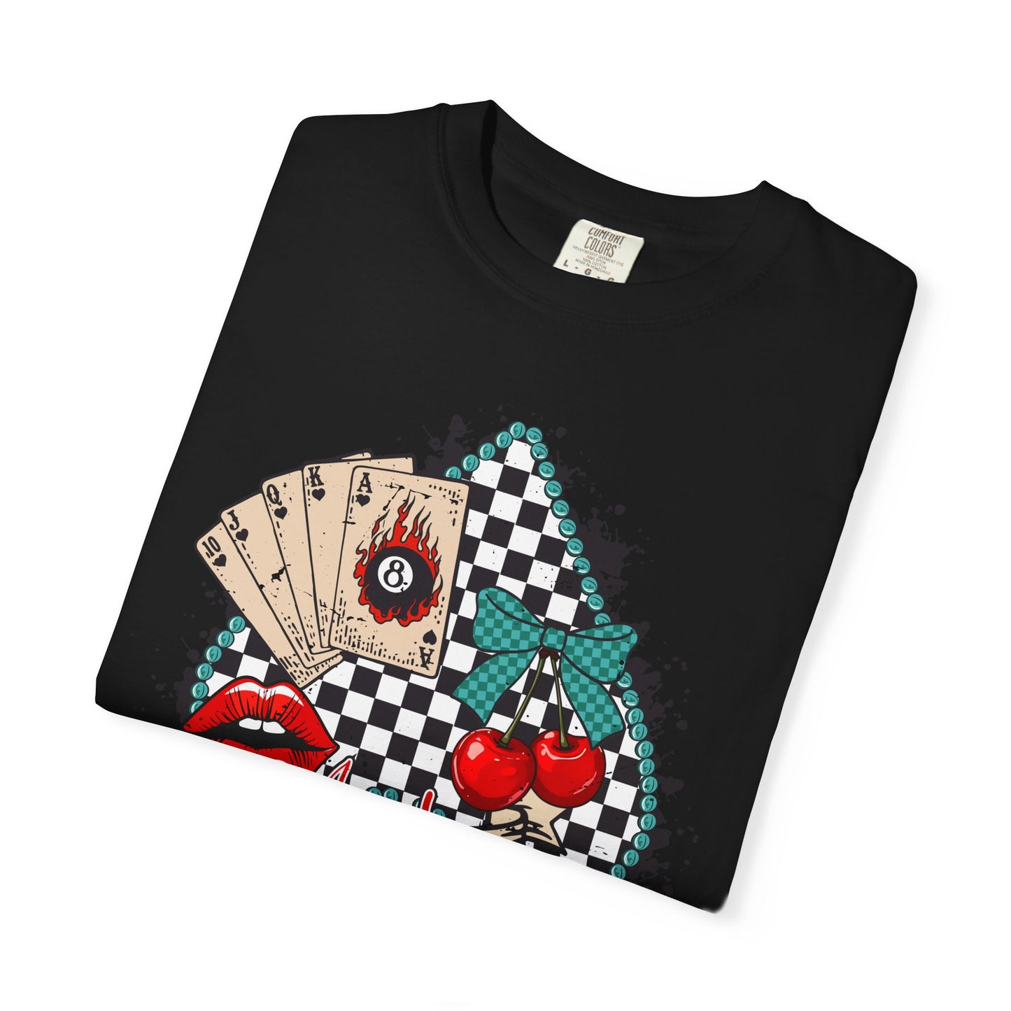 Retro Checkerboard Cherry & Cards Graphic Tee