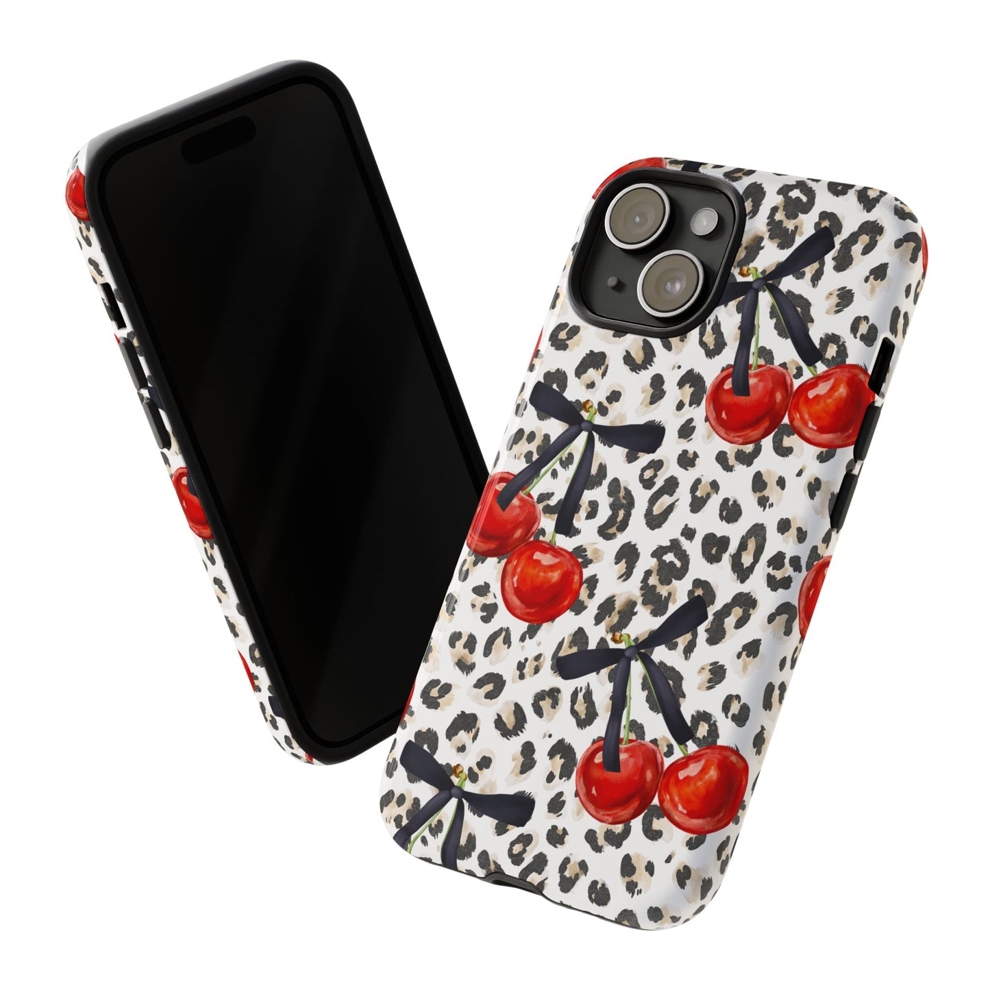 Cherry Leopard Phone Case — Retro Red Cherries on Animal Print Protective Case