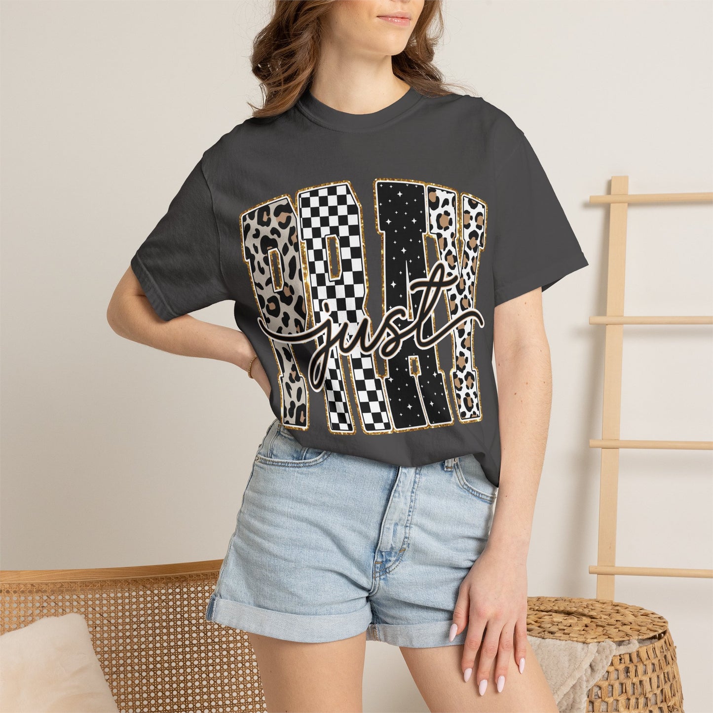 Just Play T-Shirt — Checker & Leopard Graphic Tee