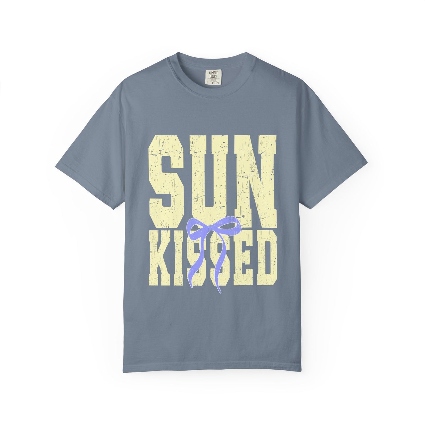 Sun-Kissed T-Shirt Pastel Yellow Block Print with Lavender Ribbon