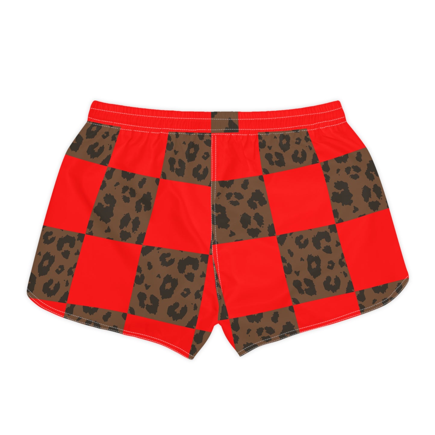 Red Buffalo Plaid & Leopard Print Women's Casual Shorts