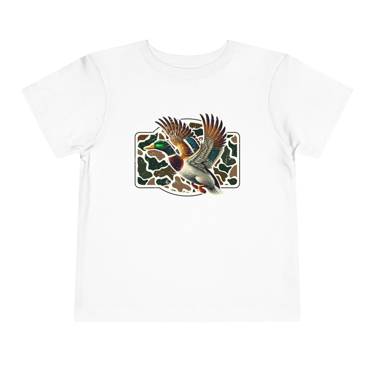 Toddler Tee — Flying Mallard Duck Graphic (Kids Hunting/Camo Outfit)