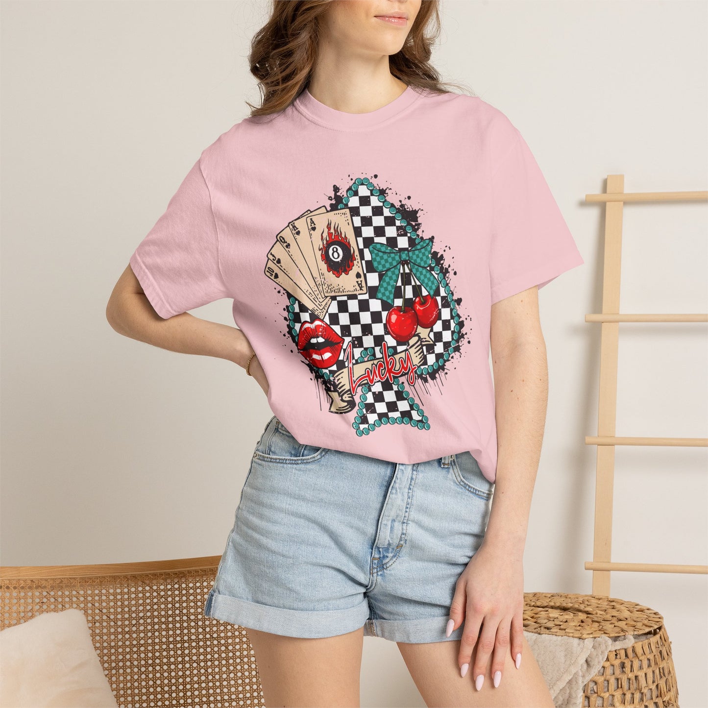 Retro Checkerboard Cherry & Cards Graphic Tee