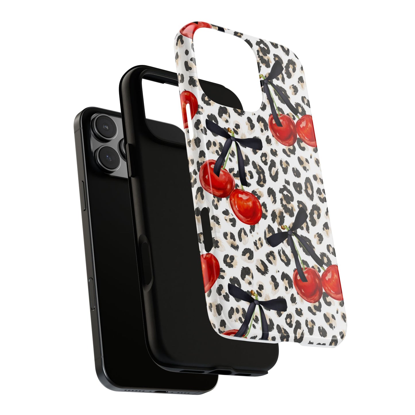 Cherry Leopard Phone Case — Retro Red Cherries on Animal Print Protective Case
