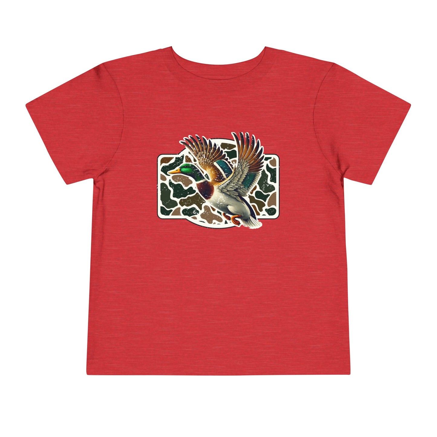 Toddler Tee — Flying Mallard Duck Graphic (Kids Hunting/Camo Outfit)