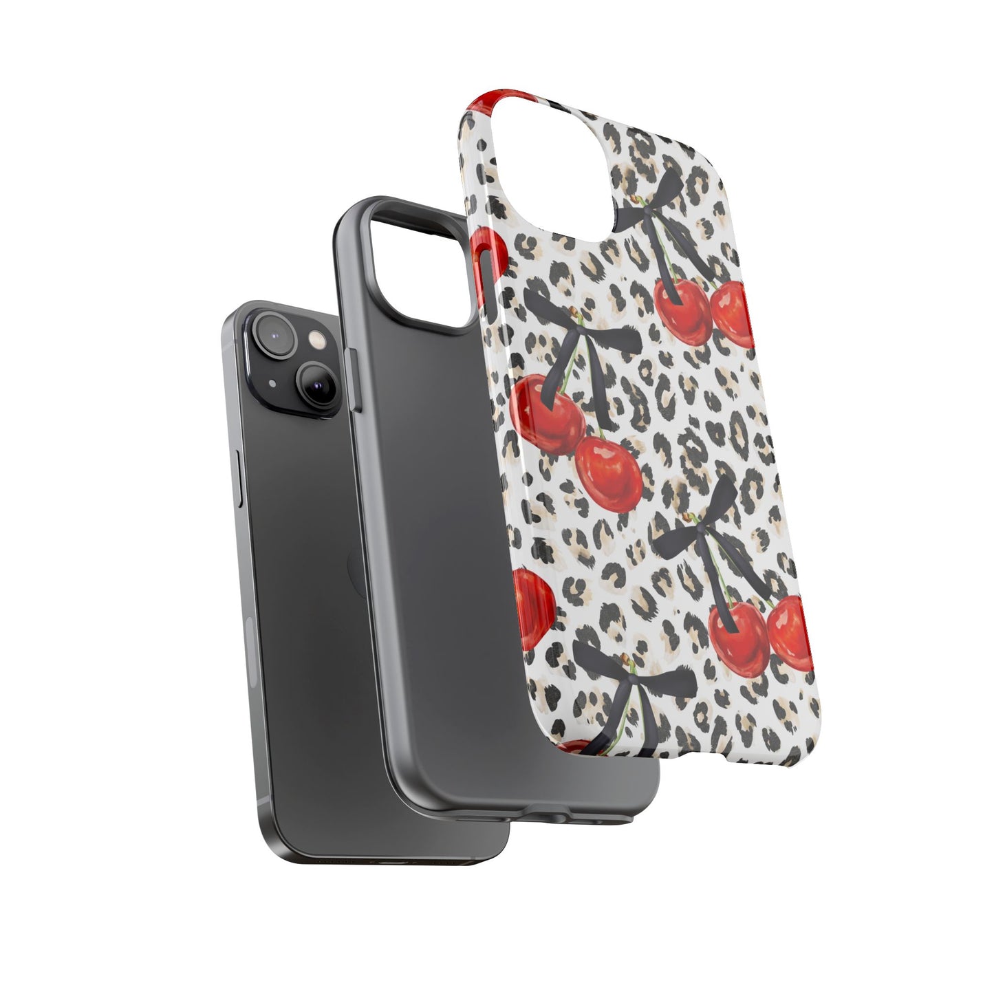 Cherry Leopard Phone Case — Retro Red Cherries on Animal Print Protective Case