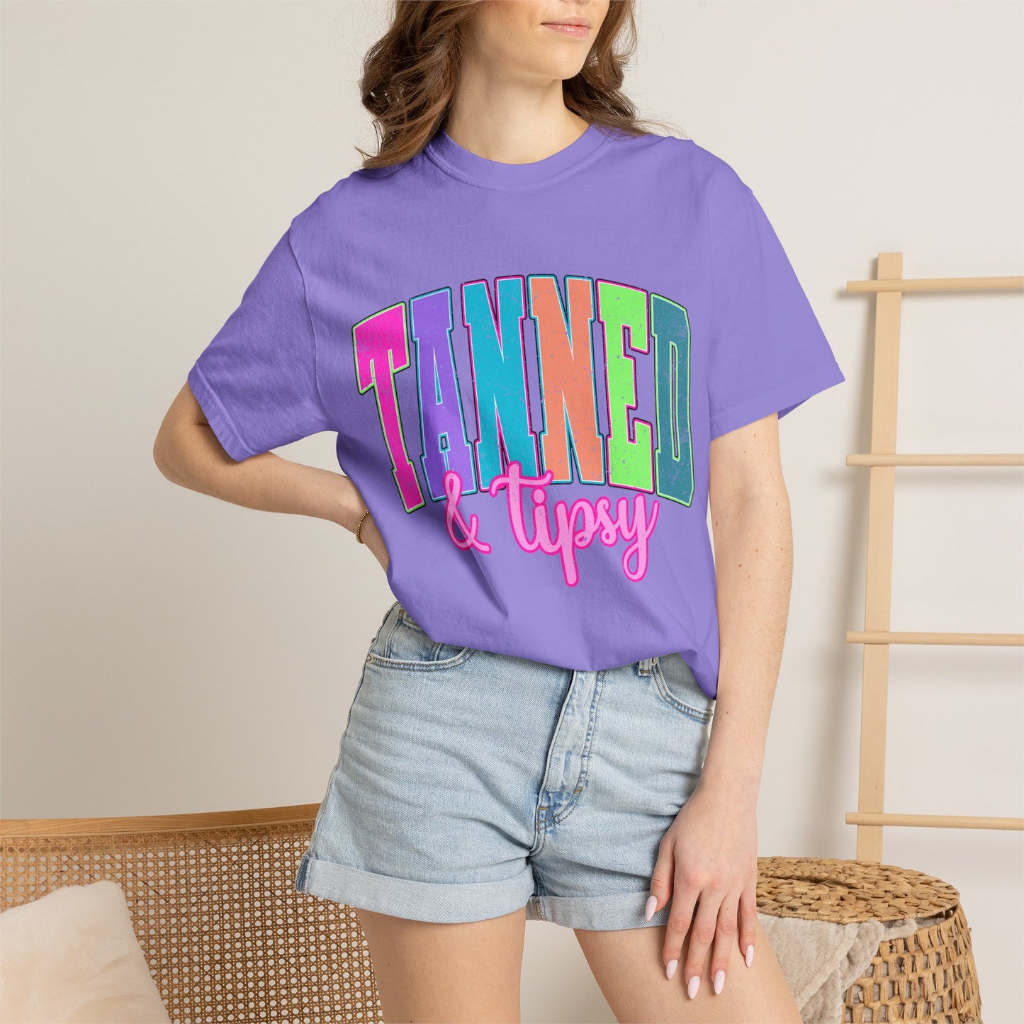 "Tanned & Tipsy" Colorful Beach Graphic Tee