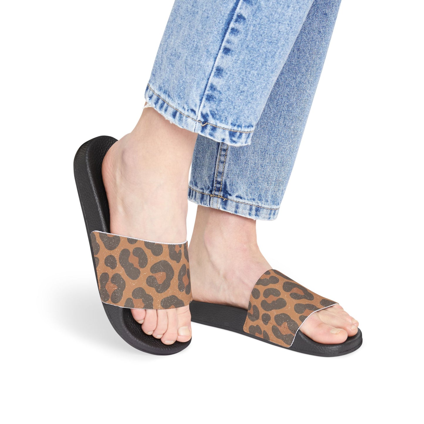 Leopard Print Removable Strap Slide Sandals