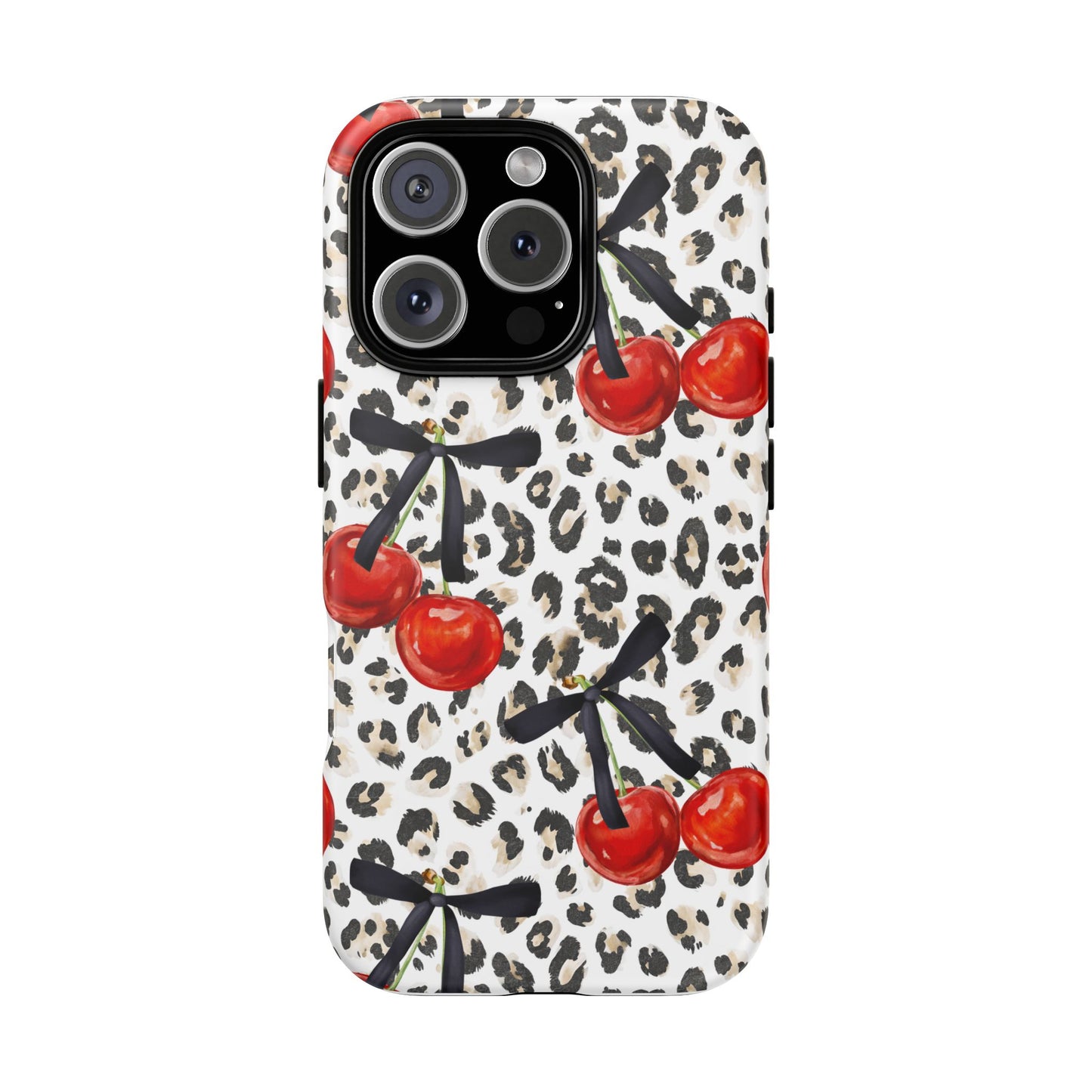 Cherry Leopard Phone Case — Retro Red Cherries on Animal Print Protective Case