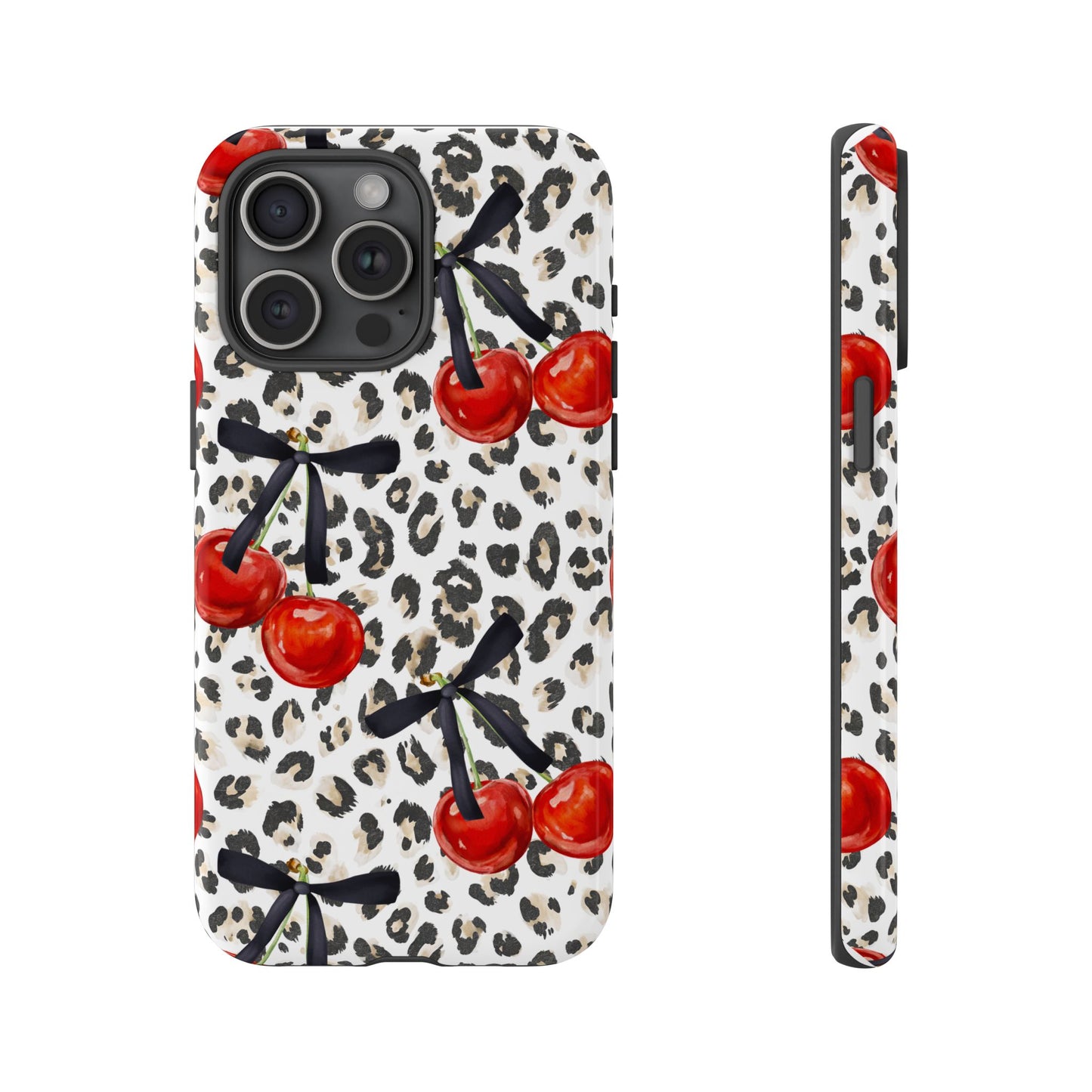 Cherry Leopard Phone Case — Retro Red Cherries on Animal Print Protective Case