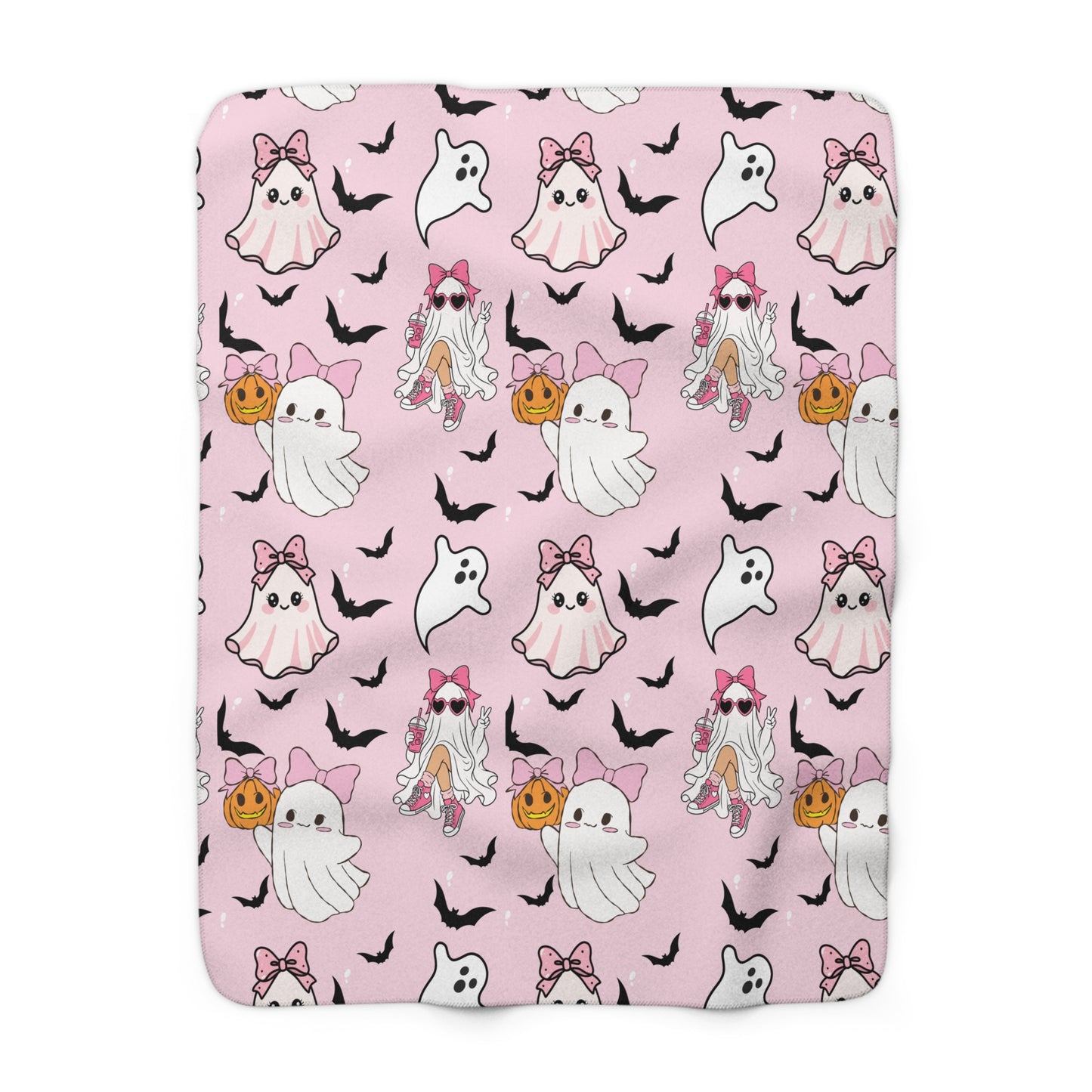Pink Halloween Ghost Sherpa Blanket