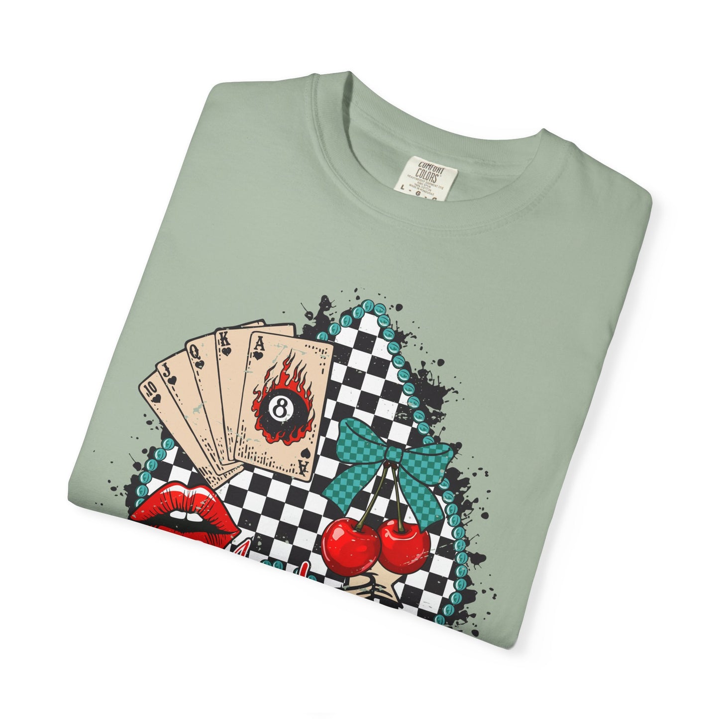 Retro Checkerboard Cherry & Cards Graphic Tee