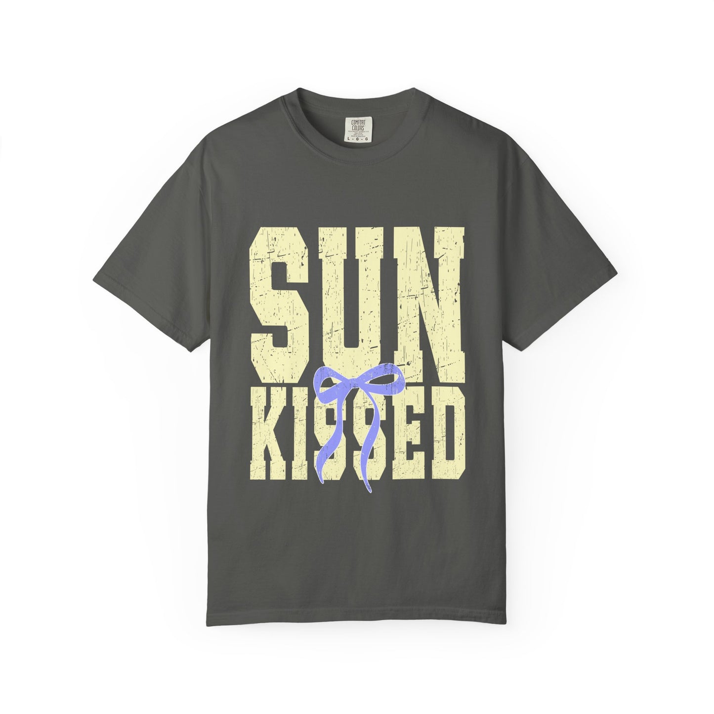 Sun-Kissed T-Shirt Pastel Yellow Block Print with Lavender Ribbon